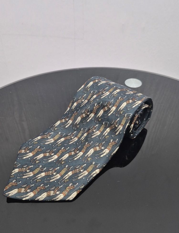 Adam & Eve Pure Silk Tie Teal Blue Vintage Golfer Golf Pattern Italian Design image 2