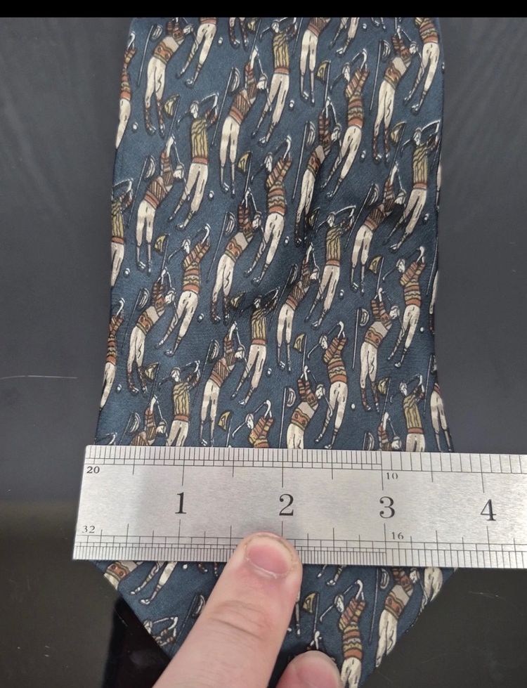 Adam & Eve Pure Silk Tie Teal Blue Vintage Golfer Golf Pattern Italian Design image 3