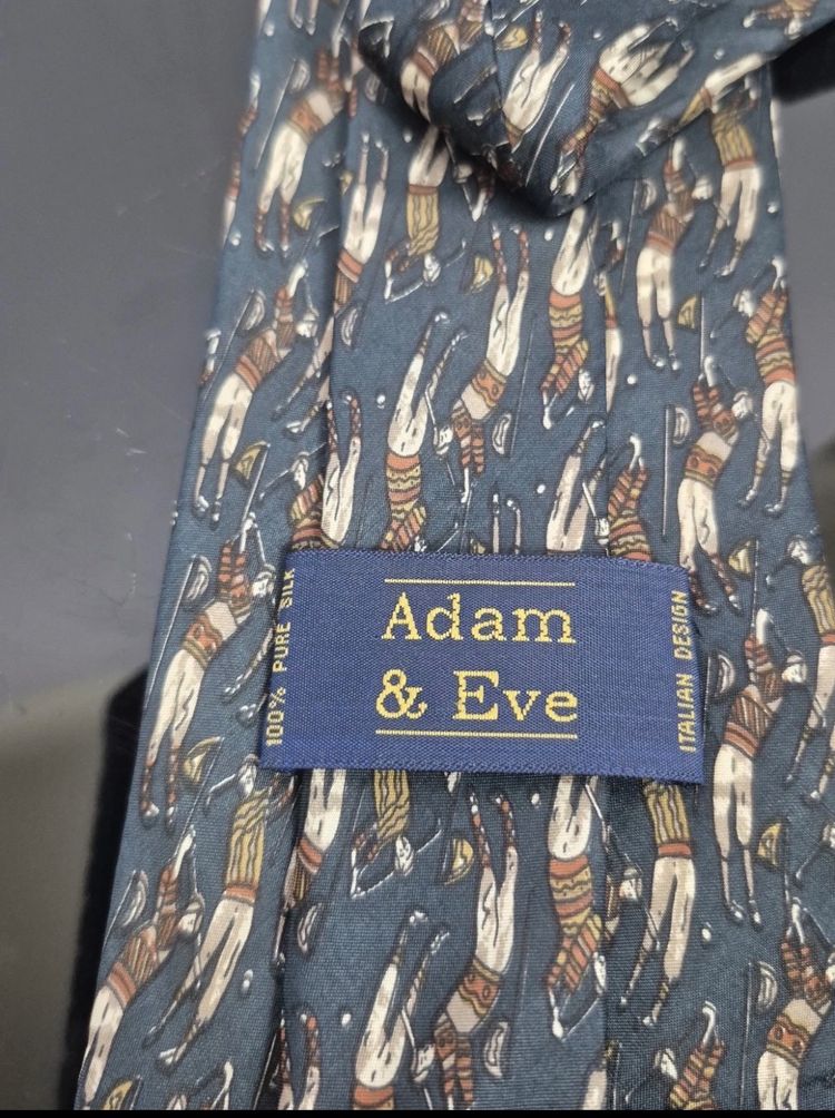 Adam & Eve Pure Silk Tie Teal Blue Vintage Golfer Golf Pattern Italian Design image 6