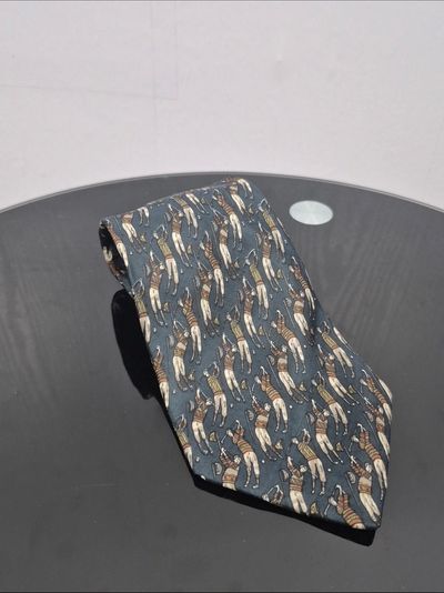 Adam & Eve Pure Silk Tie Teal Blue Vintage Golfer Golf Pattern Italian Design