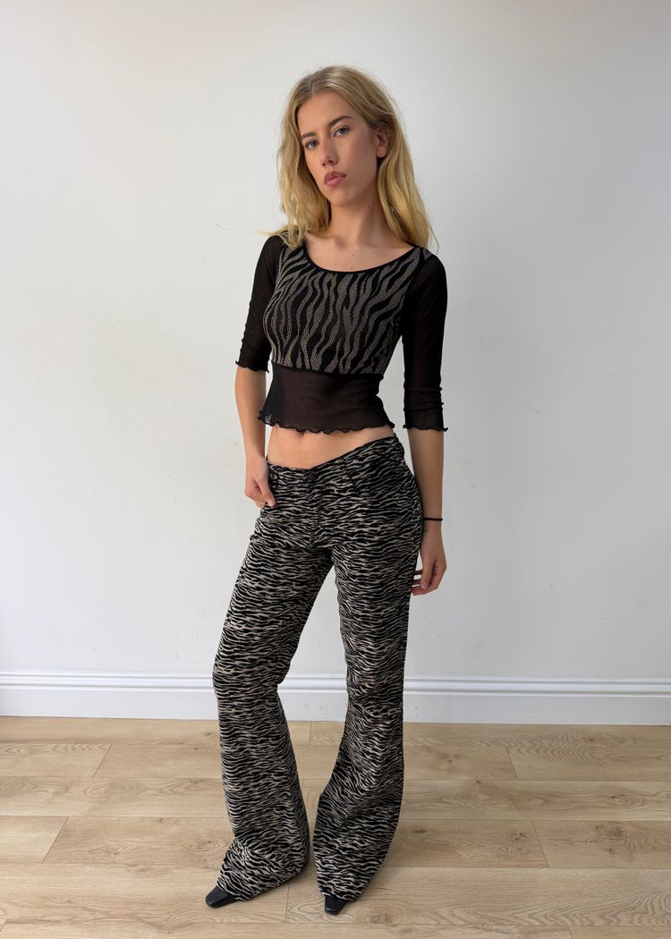 small zebra pattern mesh sleeve top image 1