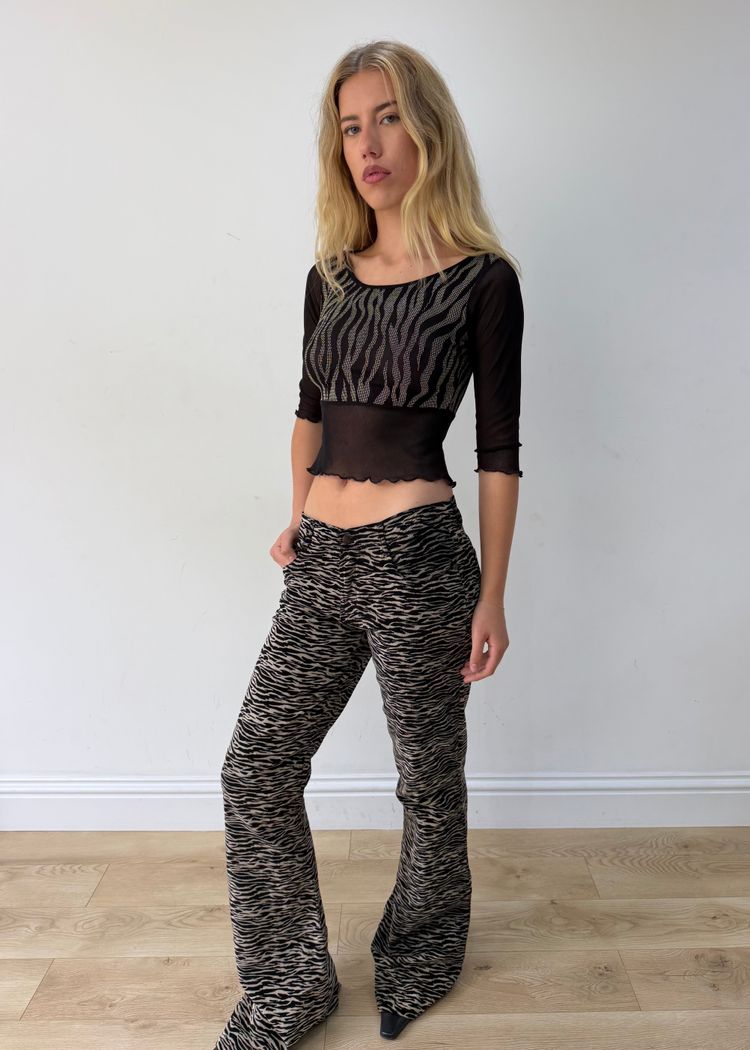 small zebra pattern mesh sleeve top image 6