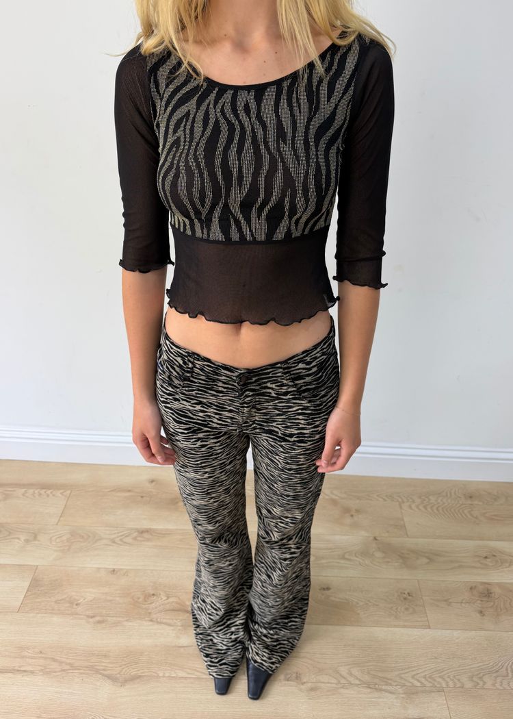 small zebra pattern mesh sleeve top image 5