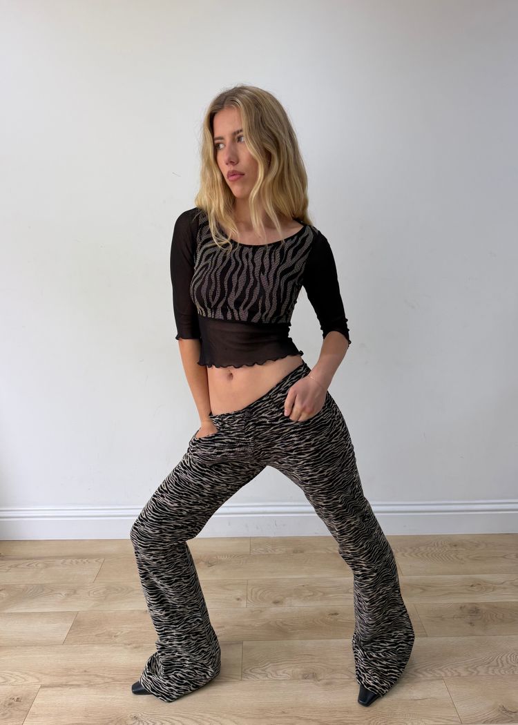 small zebra pattern mesh sleeve top image 4