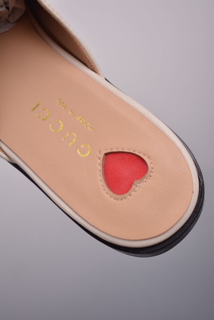 Gucci White Leather Slip-On Mules With Gold Embroidery image 9