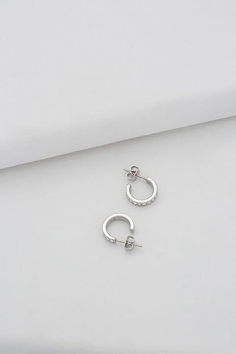 Silver Hoop Earrings With Clear Stones 5