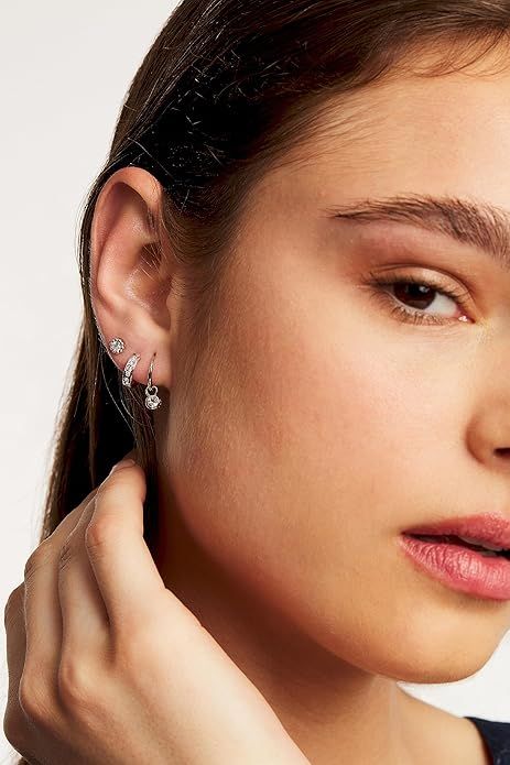 Silver Hoop Earrings With Clear Stones 4