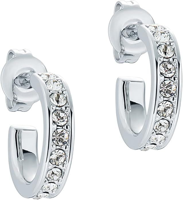 Silver Hoop Earrings With Clear Stones