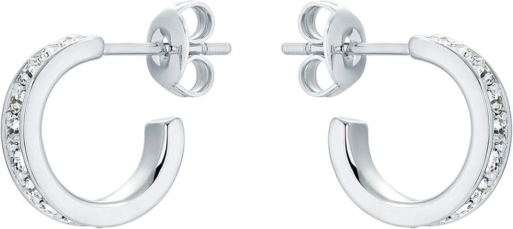 Silver Hoop Earrings With Clear Stones 2