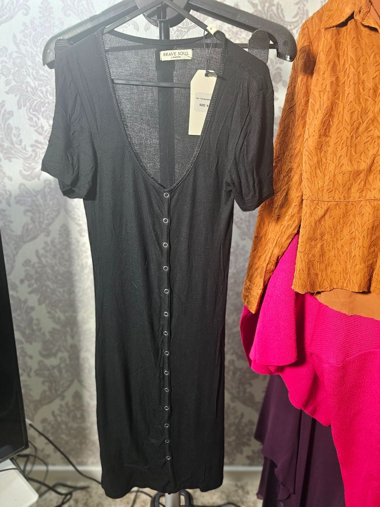 Brave Soul Black Button-Up Dress