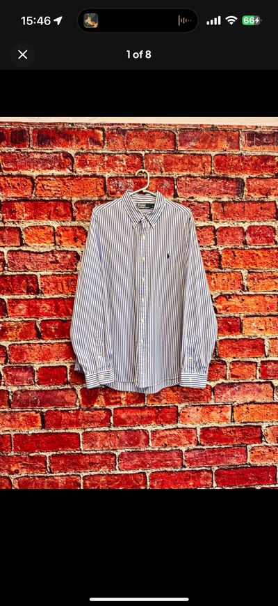 Polo Ralph Lauren Shirt Men’s XL Blue White Stripe Cotton Long Sleeve Button