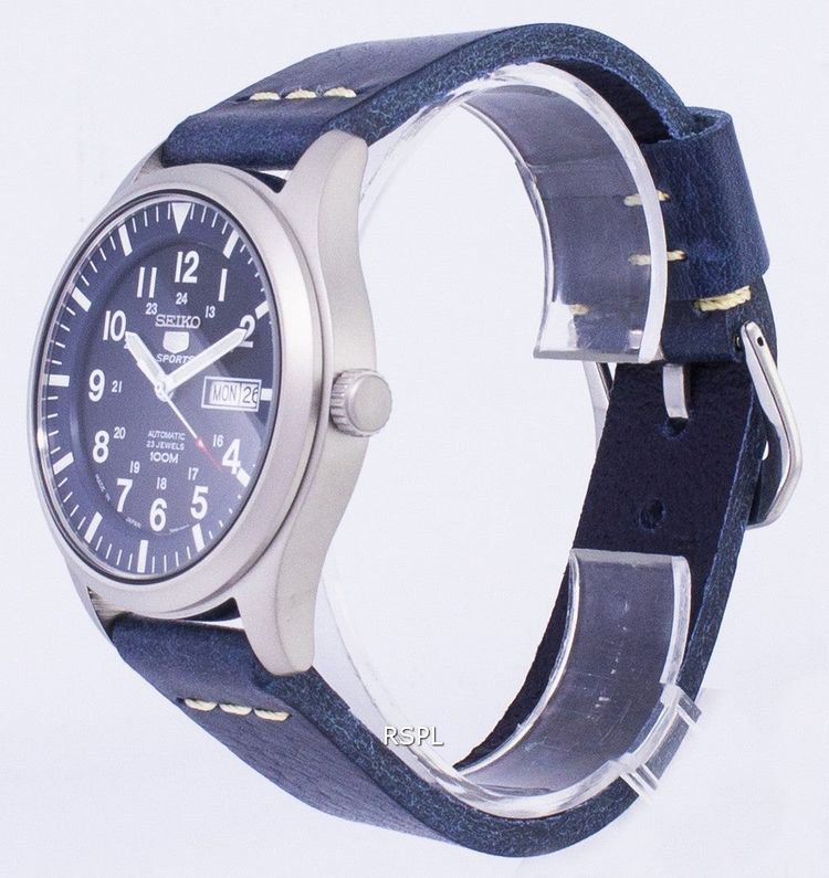 Seiko 5 Sports SNZG11J1-LS15 Automatic Dark Blue Leather Strap Men's Watch 2