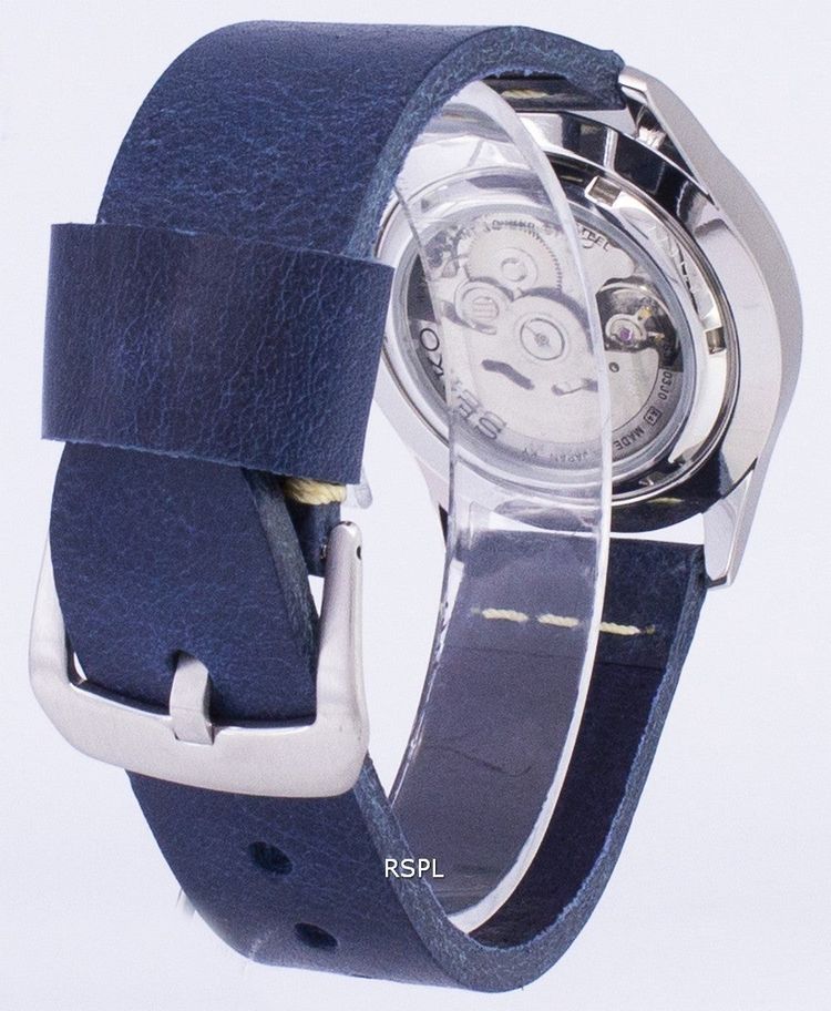 Seiko 5 Sports SNZG11J1-LS15 Automatic Dark Blue Leather Strap Men's Watch 5