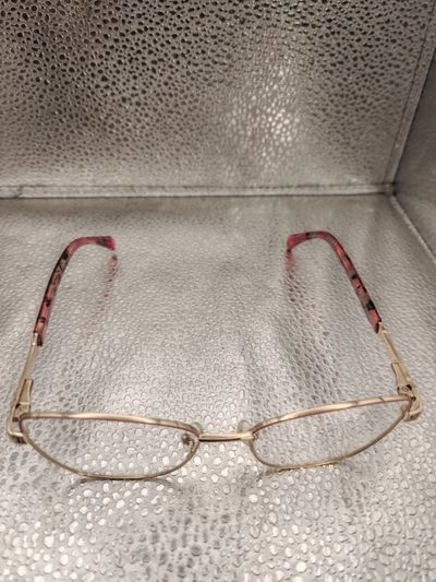 Gold Eyeglasses with Pink & Black Mosaic Temples | Squared Metal Frame Vintage Women | 54□16-140