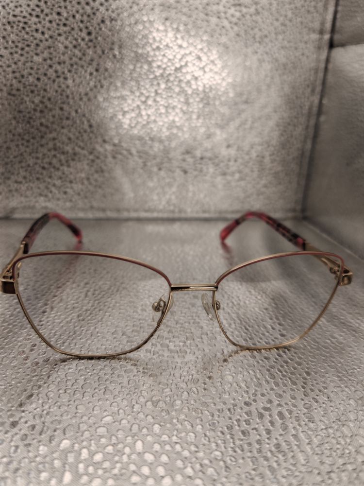 Gold Eyeglasses with Pink & Black Mosaic Temples | Squared Metal Frame Vintage Women | 54□16-140 image 3