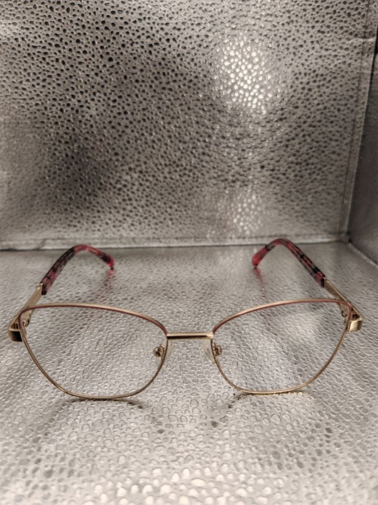 Gold Eyeglasses with Pink & Black Mosaic Temples | Squared Metal Frame Vintage Women | 54□16-140 image 2