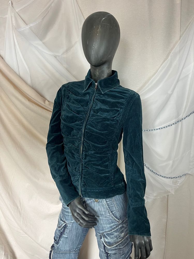 Dark Teal Velvet Zip-Up Jacket