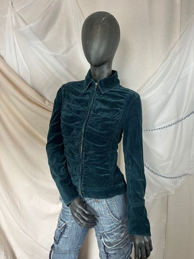 Dark Teal Velvet Zip-Up Jacket