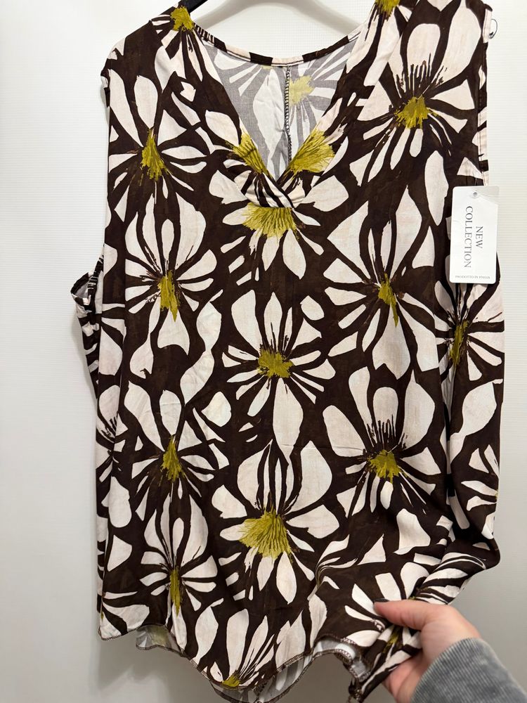 Brown And White Floral Sleeveless Top