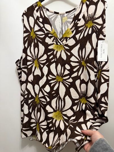 Brown And White Floral Sleeveless Top