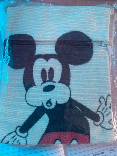 Canvas Shoulder Zip Bag With Mickey Mouse