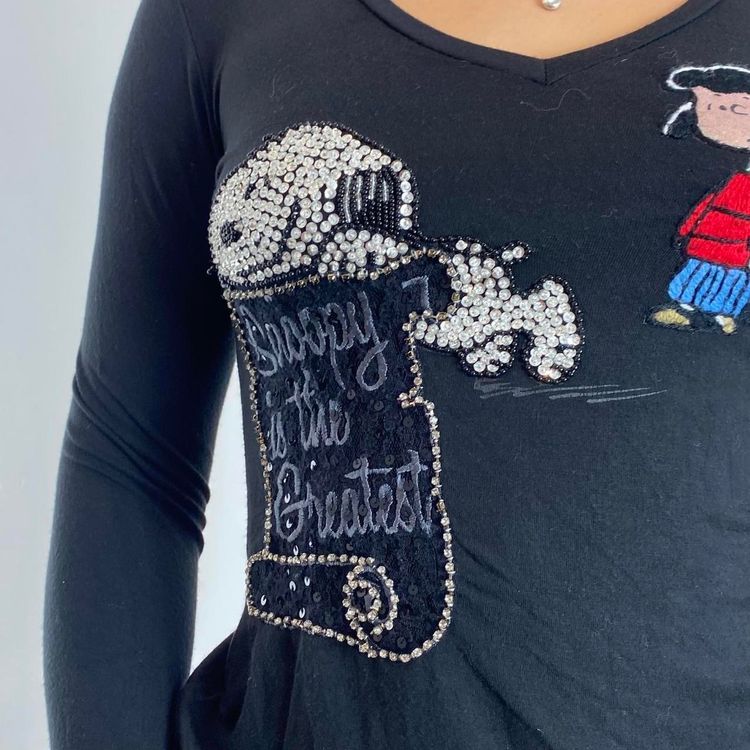 Black Long Sleeve Mini Dress With Snoopy And Peanuts Characters 3
