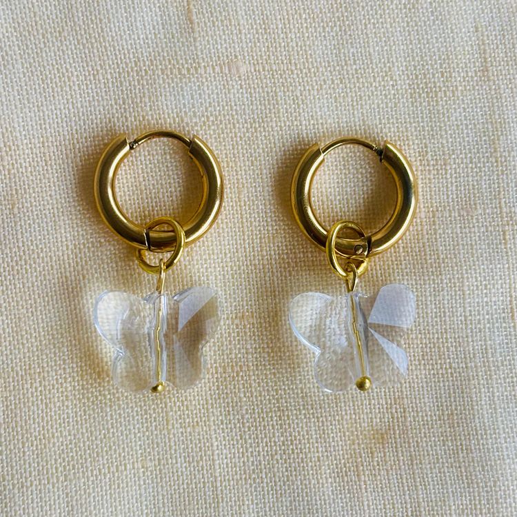Other Gold Hoop Earrings With Clear Butterfly Charms product image