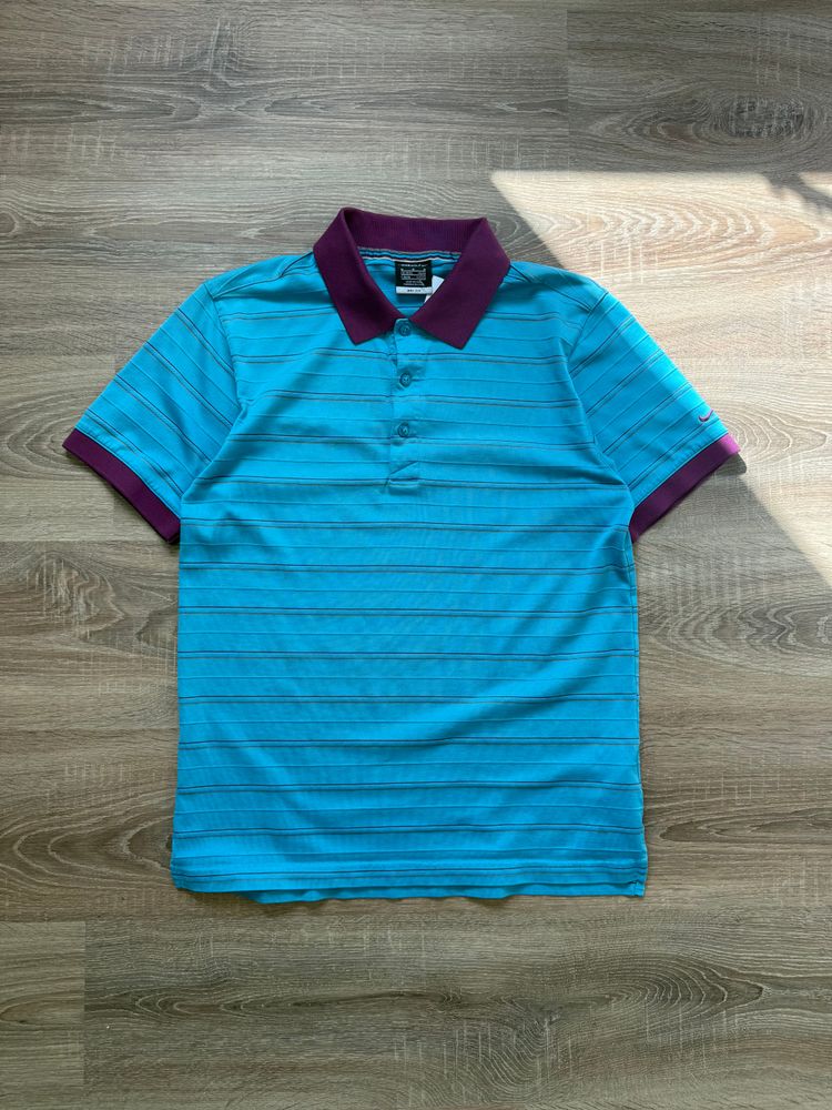 Teal/Purple Striped Nike Golf Polo Shirt (M) image 1