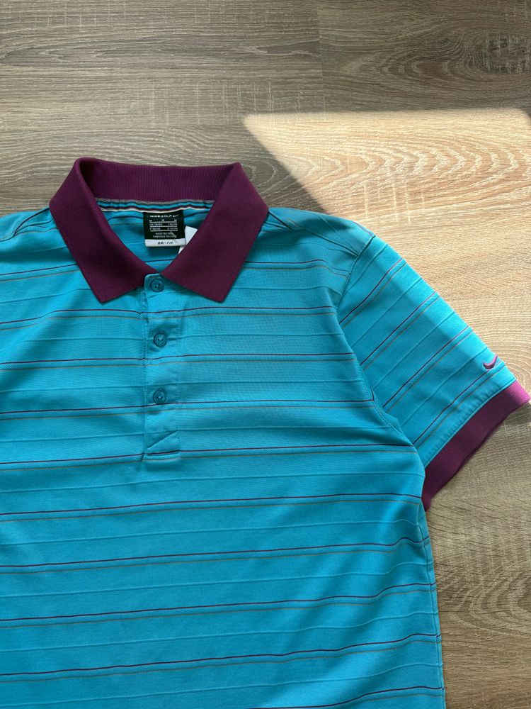 Teal/Purple Striped Nike Golf Polo Shirt (M) image 3