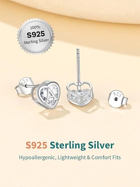 Heart-Shaped Stud Earrings With Letter A 5
