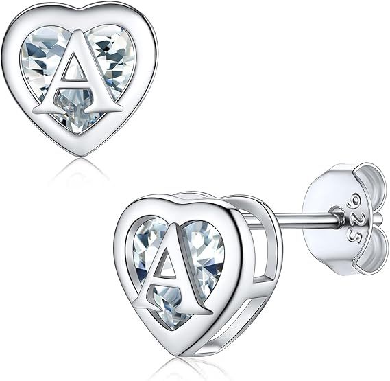 Heart-Shaped Stud Earrings With Letter A