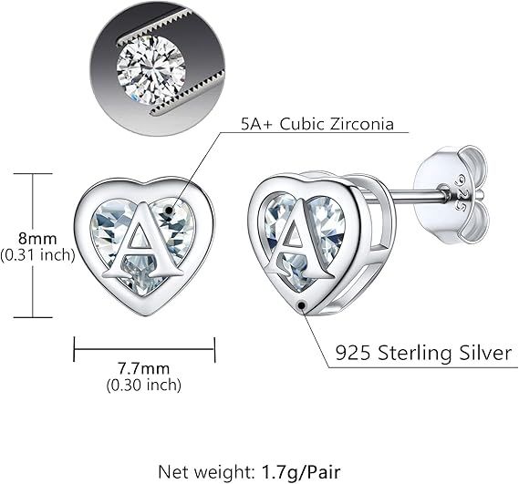 Heart-Shaped Stud Earrings With Letter A 4