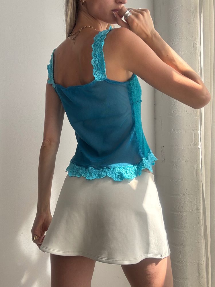 Blue Lace-Trimmed Camisole Top 2
