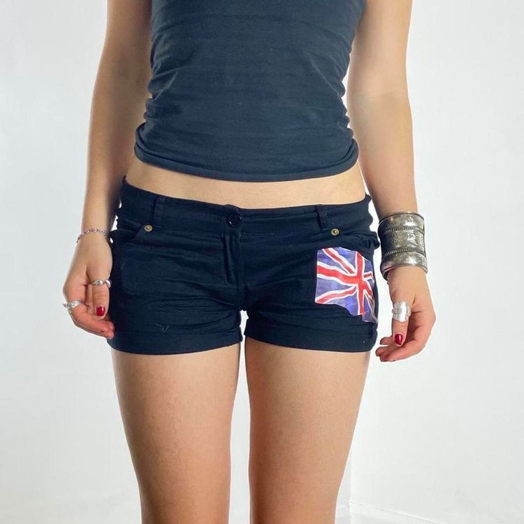 Black Shorts With Union Jack Patch
