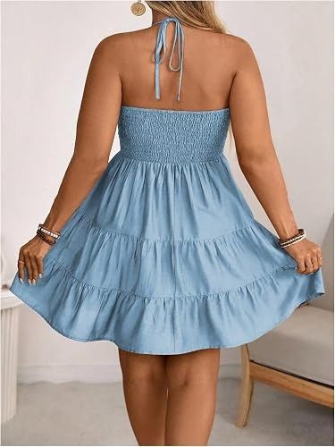 Blue Halter Neck Dress imagen 5