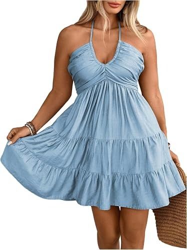 Blue Halter Neck Dress