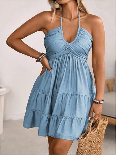 Blue Halter Neck Dress imagen 4