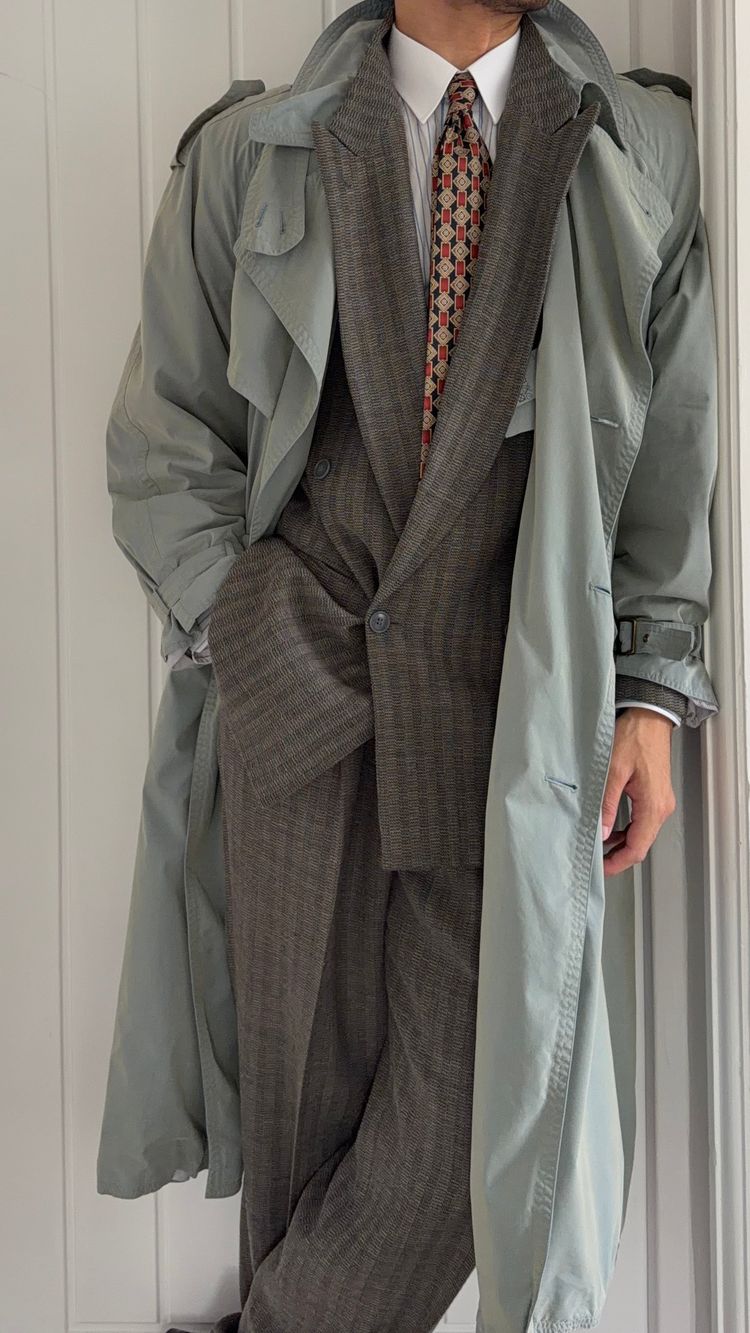 Hugo Boss 1980s Wool Cotton Steel Blue Trench Coat - Size L image 1