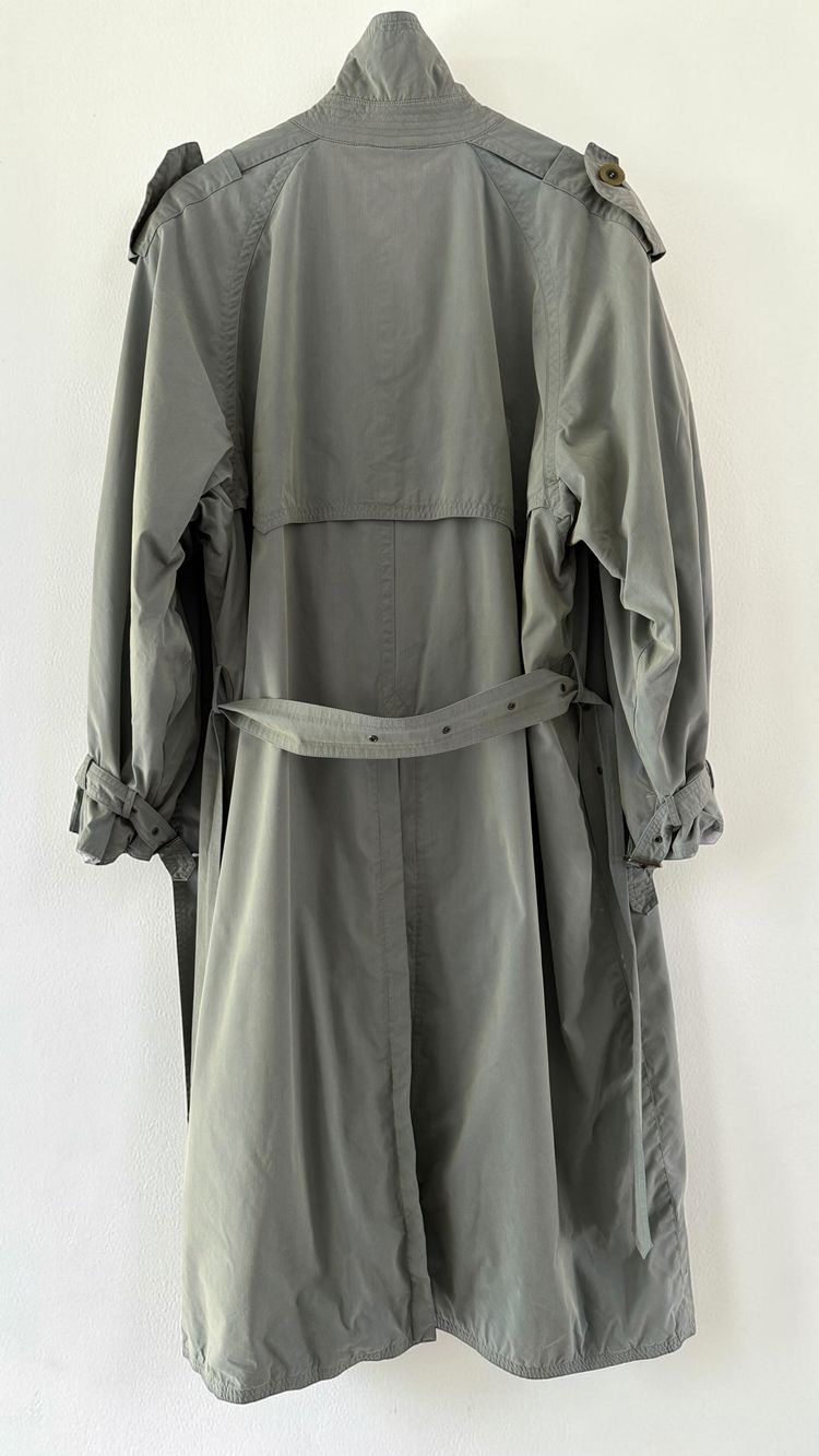 Hugo Boss 1980s Wool Cotton Steel Blue Trench Coat - Size L obraz 2