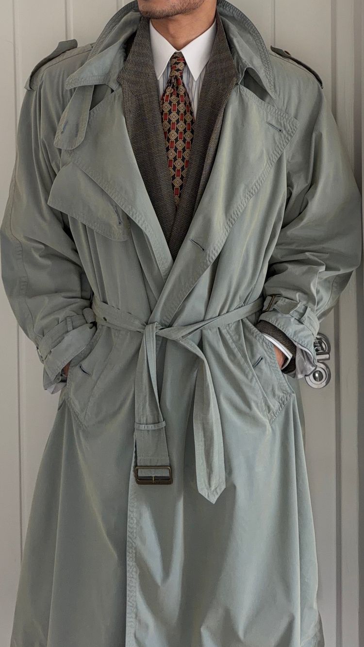 Hugo Boss 1980s Wool Cotton Steel Blue Trench Coat - Size L obraz 5