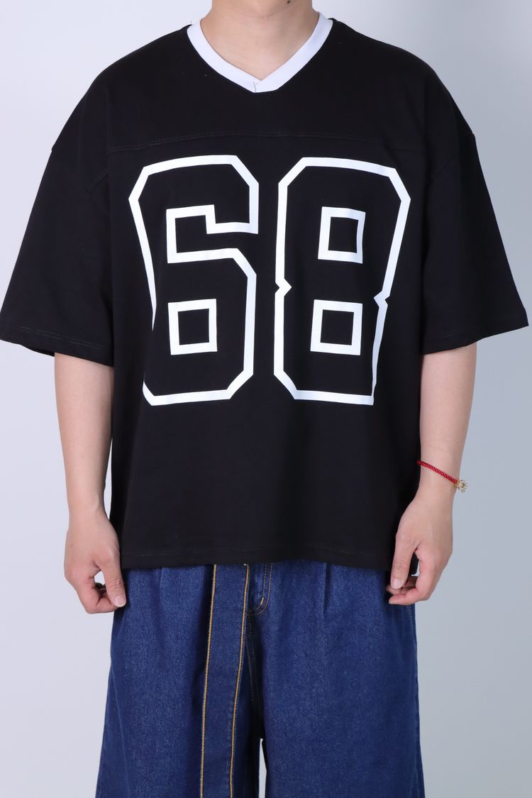 Black Oversized T-Shirt With Number 68 Print