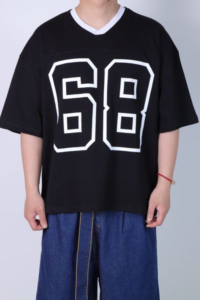 Black Oversized T-Shirt With Number 68 Print