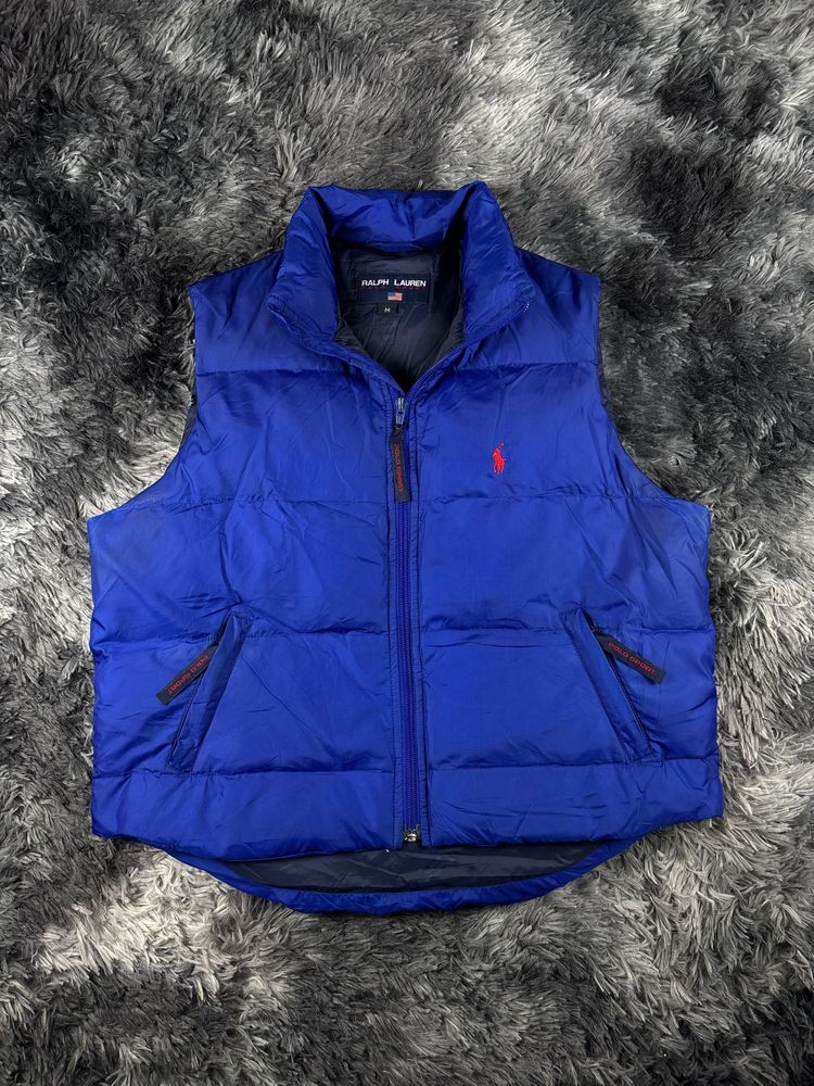 Ralph Lauren Polo Sport smanicato Piumino 50% Oca 50% Anatra Blu Y2K M