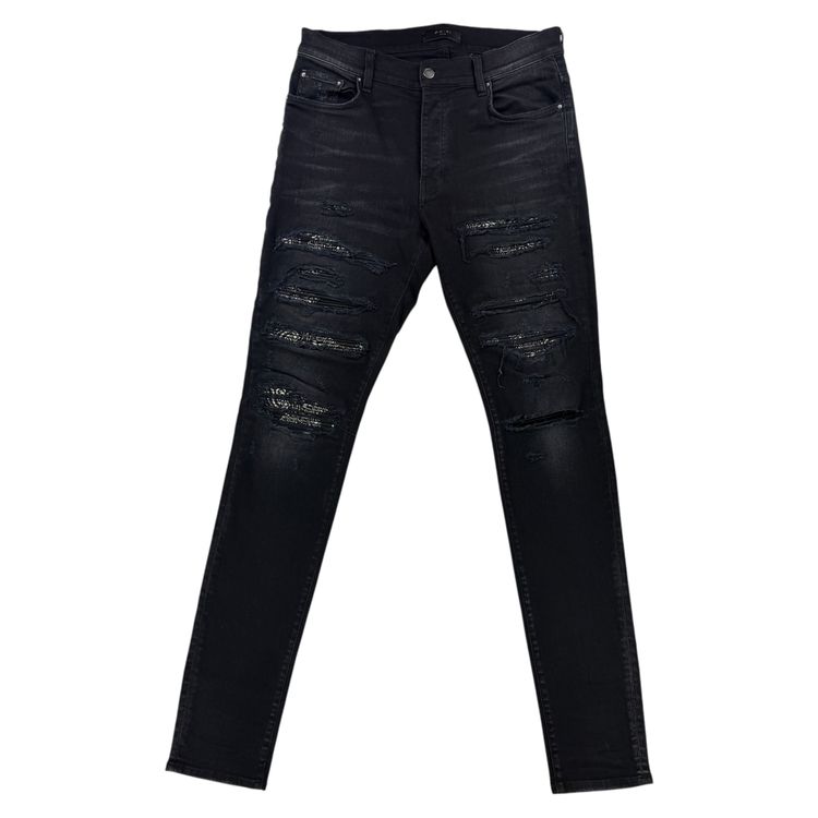 Amiri Men’s Black Distressed MX1 Bandana Ripped Jeans - Uk 33