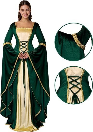 Green And Gold Medieval Style Dress imagen 3
