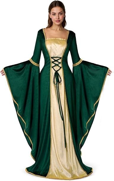 Green And Gold Medieval Style Dress imagen 2