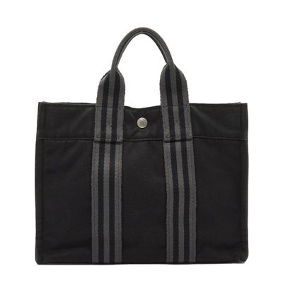 Borsa a mano Hermes Vintage Fourre Tout PM in cotone nero e grigio