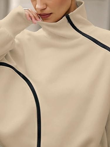 Beige Zip-Up Sweatshirt imagen 3