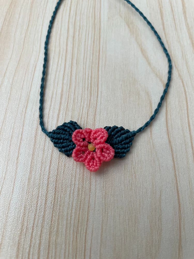 Victoria's Secret PINK Handmade Necklace With Pink Flower And Green Leaves product image