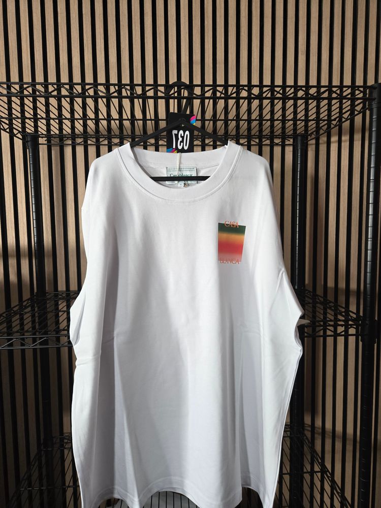 B132 Casablanca Gradient Square Logo White Tee Brand New